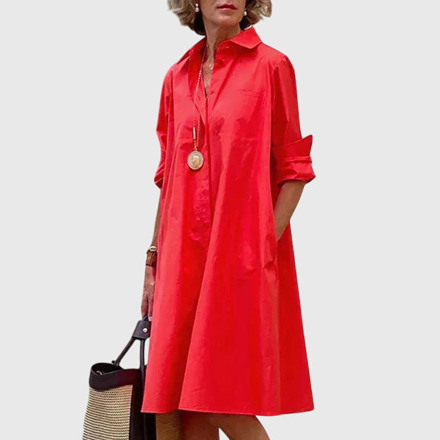 Marga - Women's Button-Front A-Line Shirt Dress