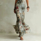 Marga - Women's Floral Halter Plunge Dress