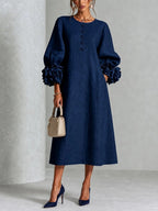 Margaret - Women's Flower-Cuff A-Line Dress