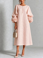 Margaret - Women's Flower-Cuff A-Line Dress