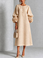 Margaret - Women's Flower-Cuff A-Line Dress