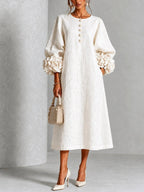 Margaret - Women's Flower-Cuff A-Line Dress