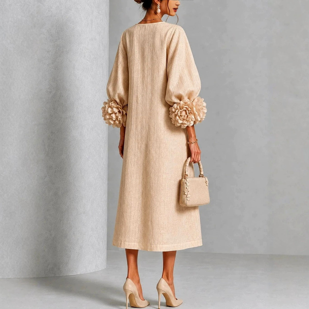 Margaret - Women's Flower-Cuff A-Line Dress