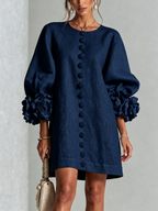 Margo - Women's Button-Front Shift Dress with Sculptural Rose Cuffs