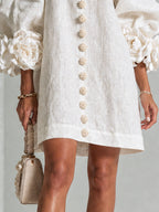 Margo - Women's Button-Front Shift Dress with Sculptural Rose Cuffs