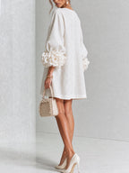 Margo - Women's Button-Front Shift Dress with Sculptural Rose Cuffs