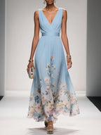 Margot - Women's Floral V-Neck Sleeveless Maxi Dress