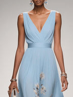 Margot - Women's Floral V-Neck Sleeveless Maxi Dress