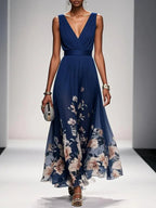 Margot - Women's Floral V-Neck Sleeveless Maxi Dress