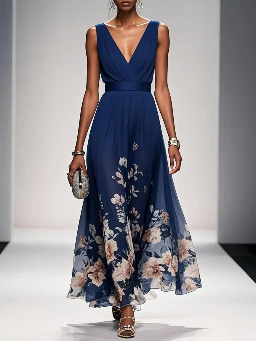 Margot - Women's Floral V-Neck Sleeveless Maxi Dress