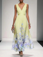 Margot - Women's Floral V-Neck Sleeveless Maxi Dress