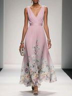 Margot - Women's Floral V-Neck Sleeveless Maxi Dress