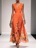 Margot - Women's Floral V-Neck Sleeveless Maxi Dress