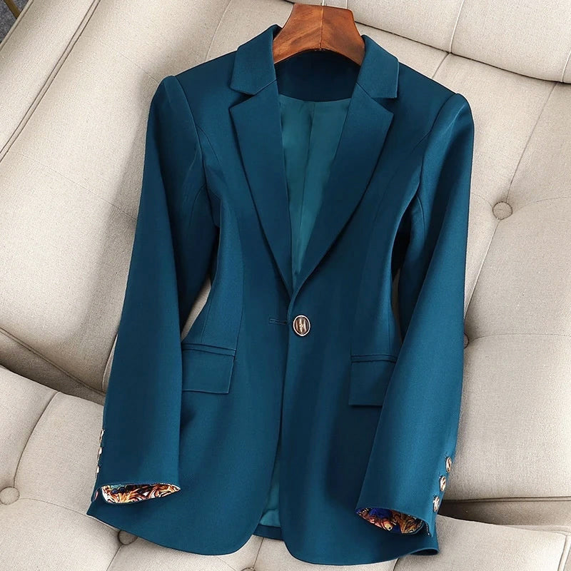 Margot - Women's Notch Lapel Blazer with Contrast Cuff Lining