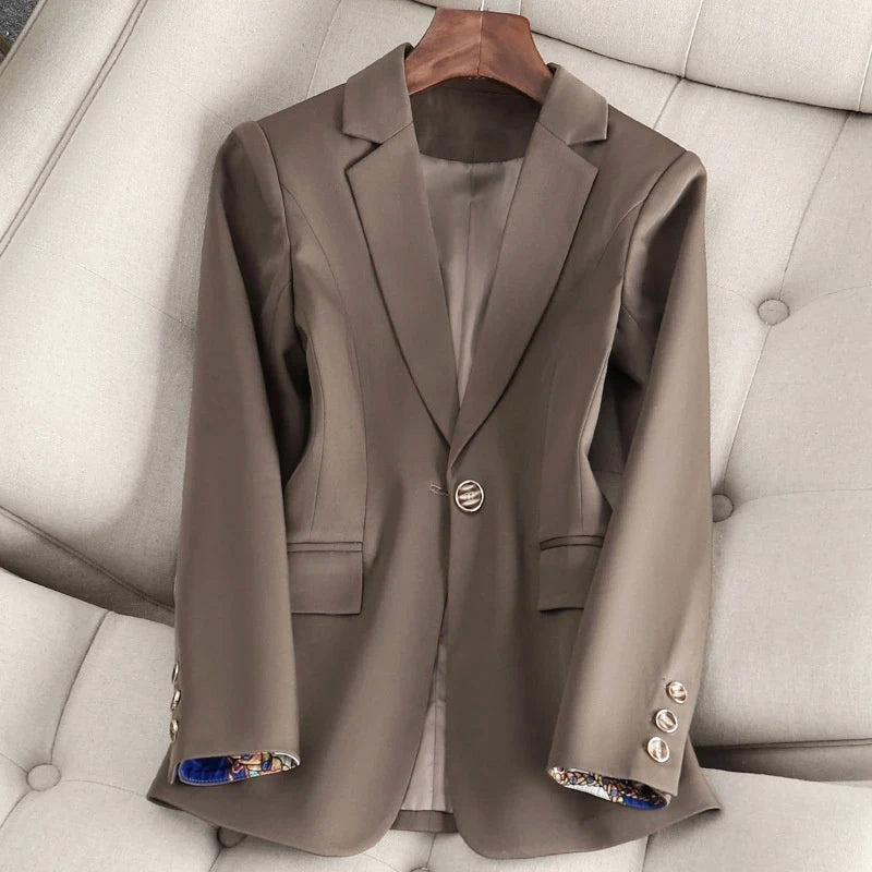 Margot - Women's Notch Lapel Blazer with Contrast Cuff Lining