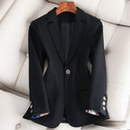Margot - Women's Notch Lapel Blazer with Contrast Cuff Lining