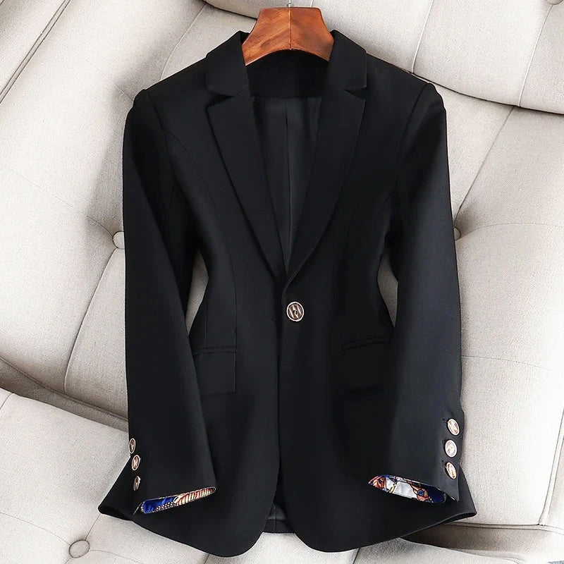 Margot - Women's Notch Lapel Blazer with Contrast Cuff Lining