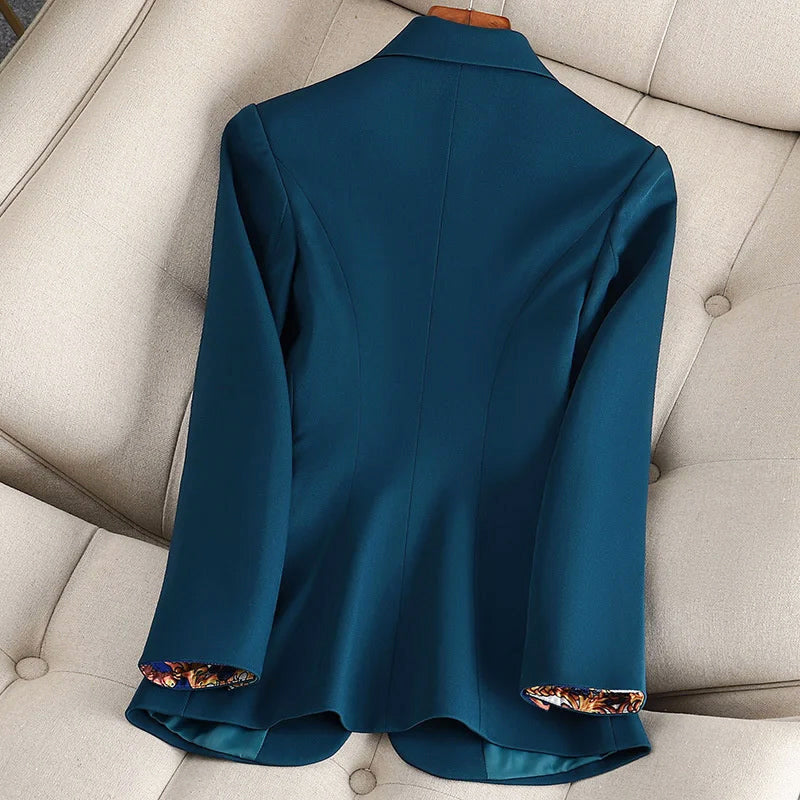 Margot - Women's Notch Lapel Blazer with Contrast Cuff Lining