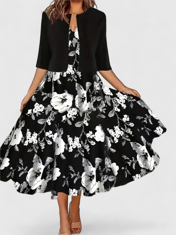Maria - Women's Floral Dress with Cropped Cardigan Sleeve 