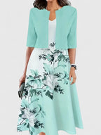 Maria - Women's Floral Dress with Cropped Cardigan Sleeve 