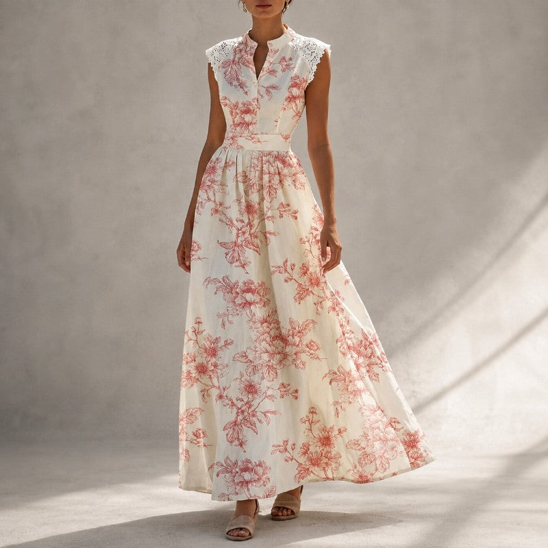 Mariah - Women's Floral Mandarin Collar A-Line Dress