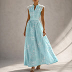 Mariah - Women's Floral Mandarin Collar A-Line Dress