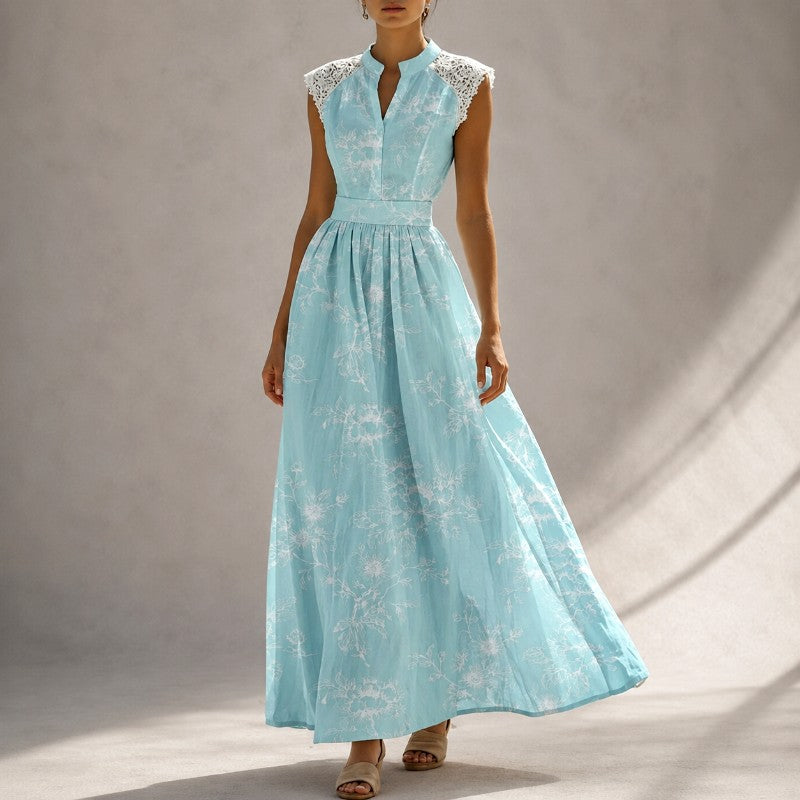 Mariah - Women's Floral Mandarin Collar A-Line Dress
