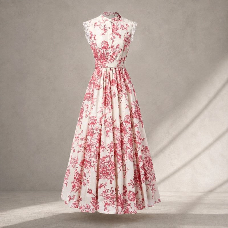 Mariah - Women's Floral Mandarin Collar A-Line Dress