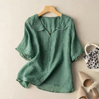 Marielle - Women's Button-Front Blouse with Scalloped Collar