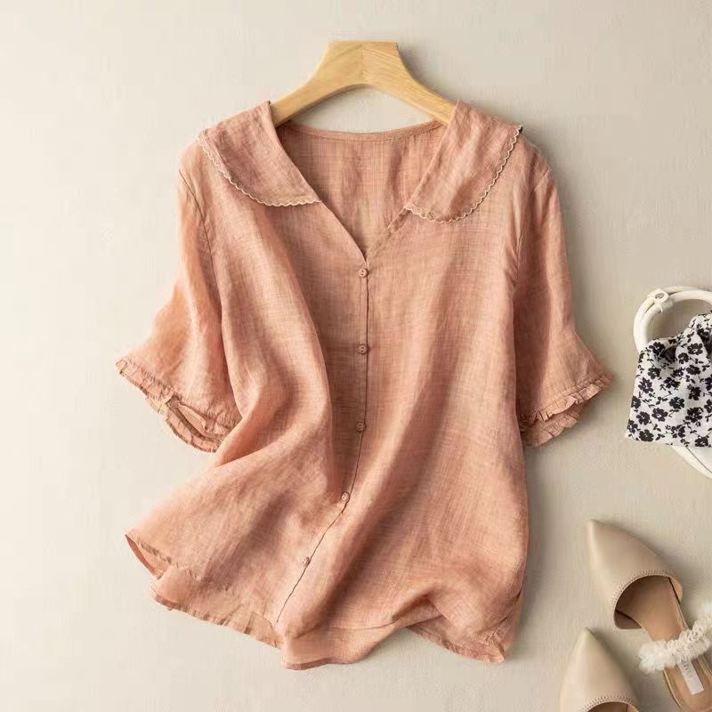 Marielle - Women's Button-Front Blouse with Scalloped Collar