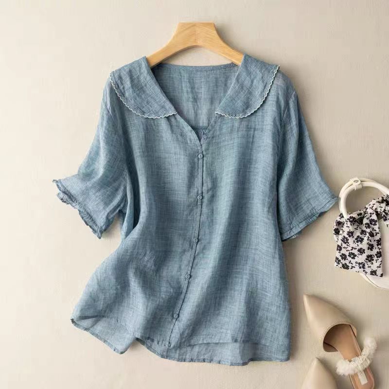 Marielle - Women's Button-Front Blouse with Scalloped Collar