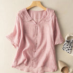 Marielle - Women's Button-Front Blouse with Scalloped Collar