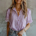 Marina - Women's Button-Front Blouse with Lace Placket 