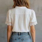 Marina - Women's Button-Front Blouse with Lace Placket 