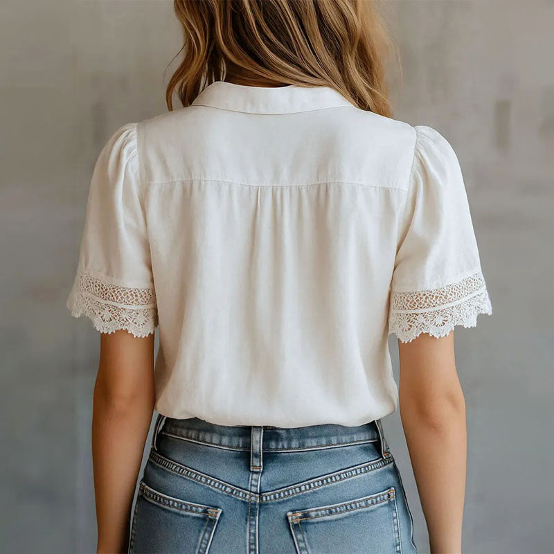 Marina - Women's Button-Front Blouse with Lace Placket 