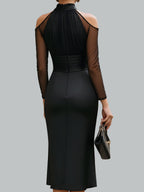 Marlowe - Women's Halter Neck Mesh Sleeve Dress