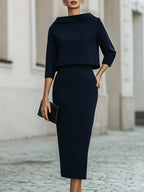 Melissa - Women's Boat-Neck Cropped Top and Skirt Set