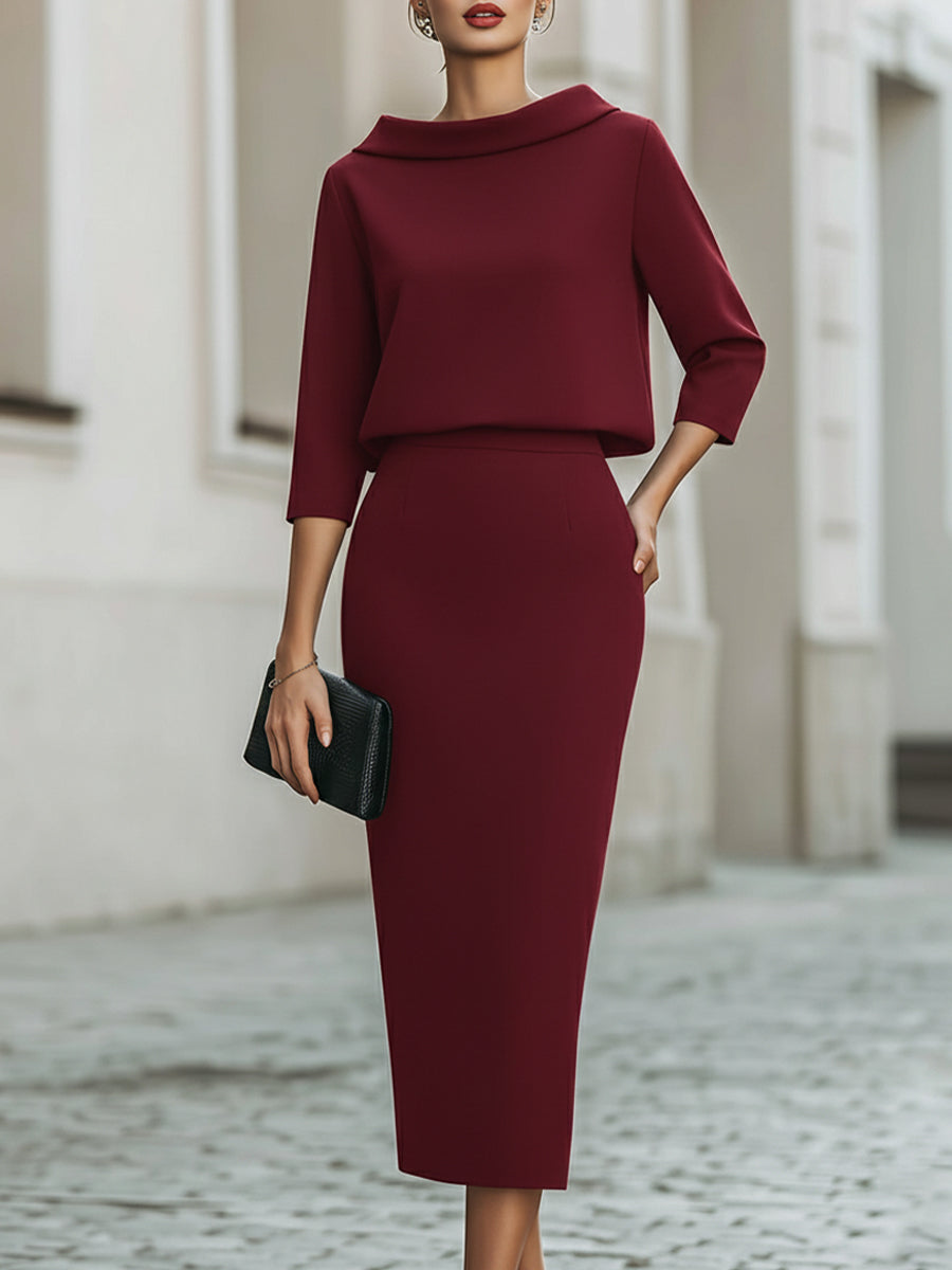 Melissa - Women's Boat-Neck Cropped Top and Skirt Set