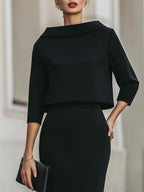 Melissa - Women's Boat-Neck Cropped Top and Skirt Set