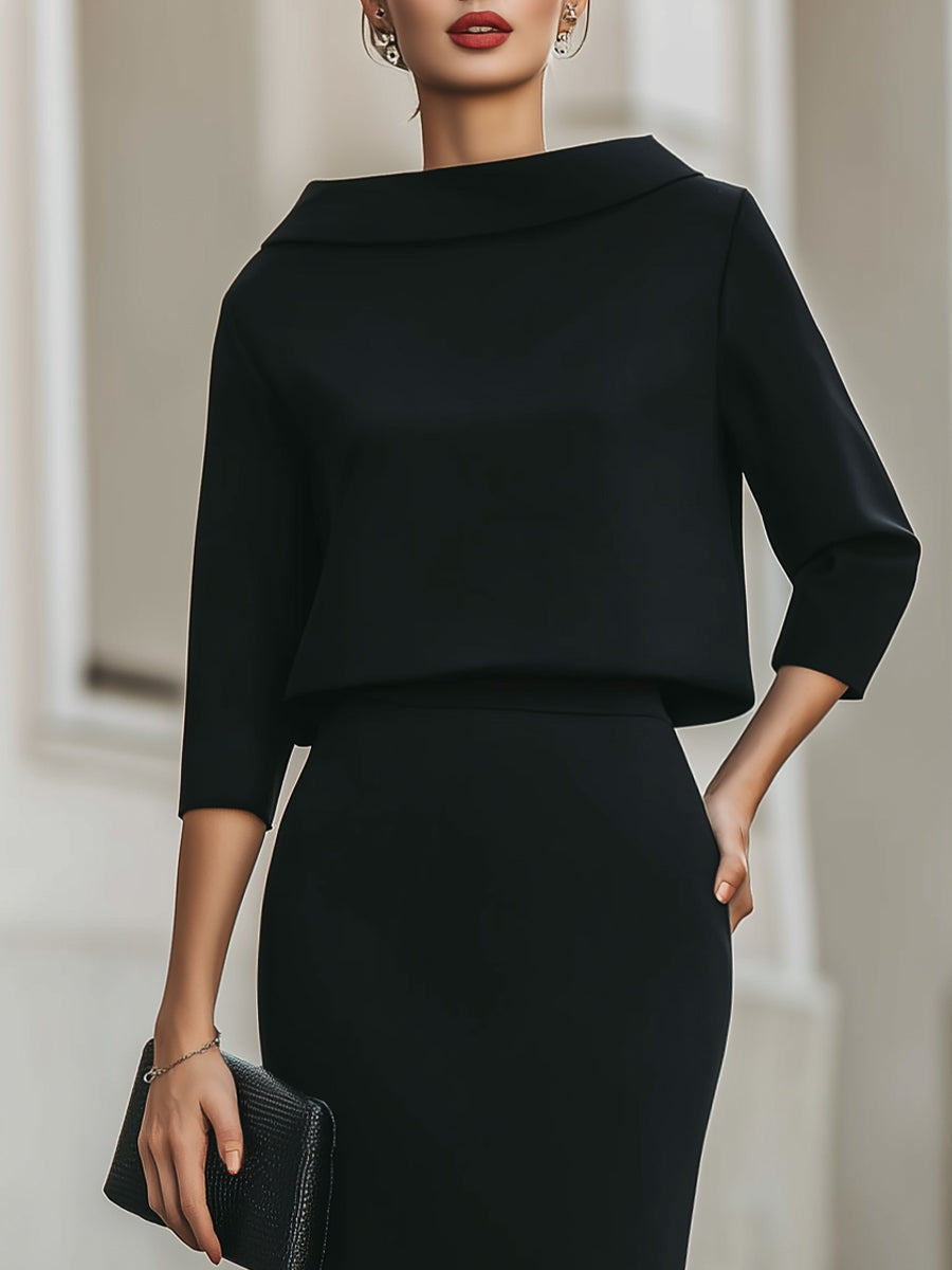 Melissa - Women's Boat-Neck Cropped Top and Skirt Set