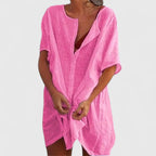 Melody - Women's Button-Front Linen Tunic Dress