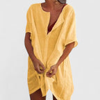 Melody - Women's Button-Front Linen Tunic Dress