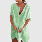 Melody - Women's Button-Front Linen Tunic Dress