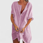 Melody - Women's Button-Front Linen Tunic Dress