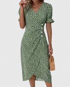 Nadine - Women's Button-Front Floral Wrap Midi Dress