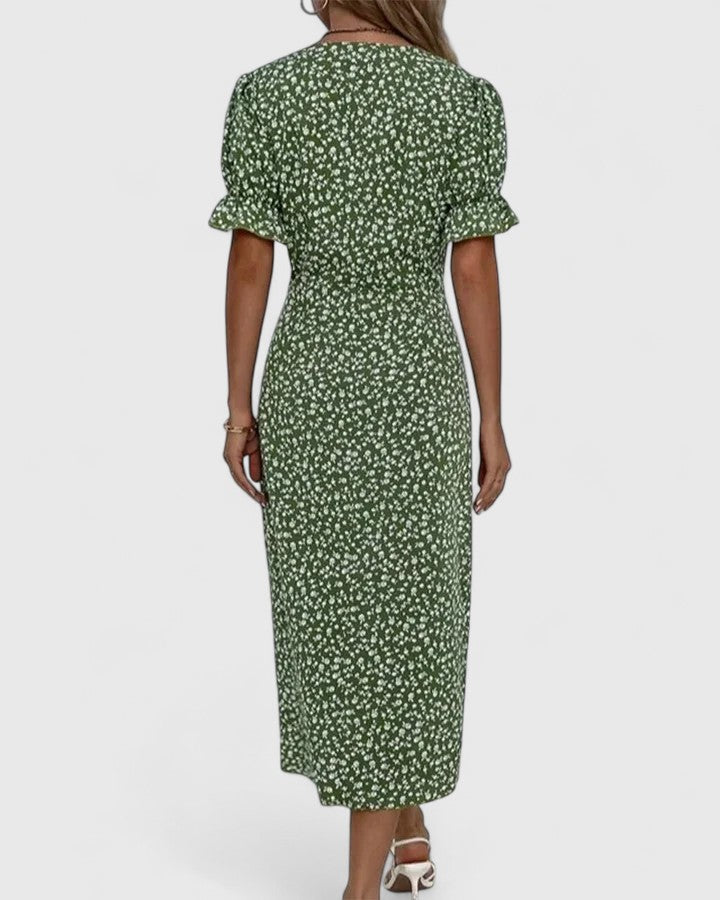 Nadine - Women's Button-Front Floral Wrap Midi Dress