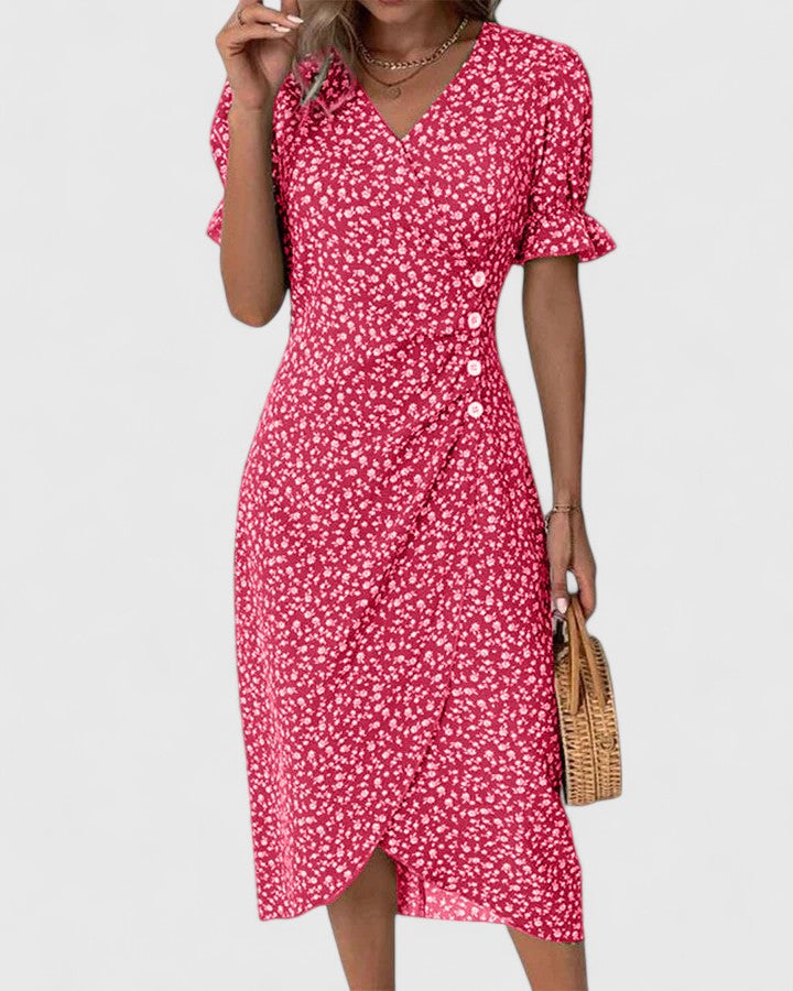 Nadine - Women's Button-Front Floral Wrap Midi Dress