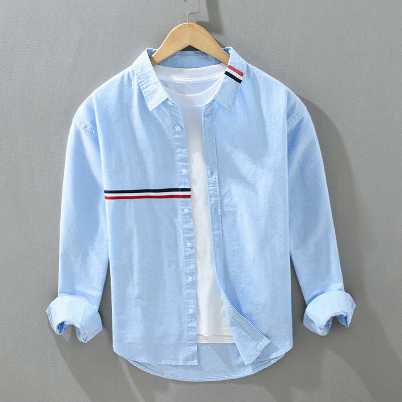 Nicolas - Men's Button-Front Oxford Shirt with Striped Chest Band