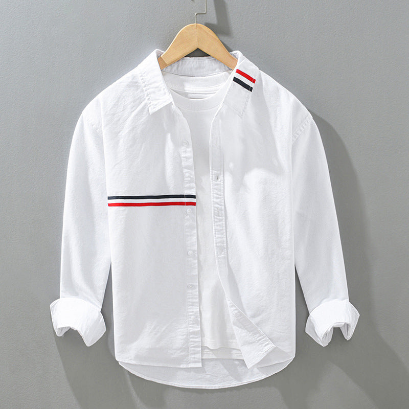 Nicolas - Men's Button-Front Oxford Shirt with Striped Chest Band