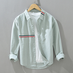 Nicolas - Men's Button-Front Oxford Shirt with Striped Chest Band